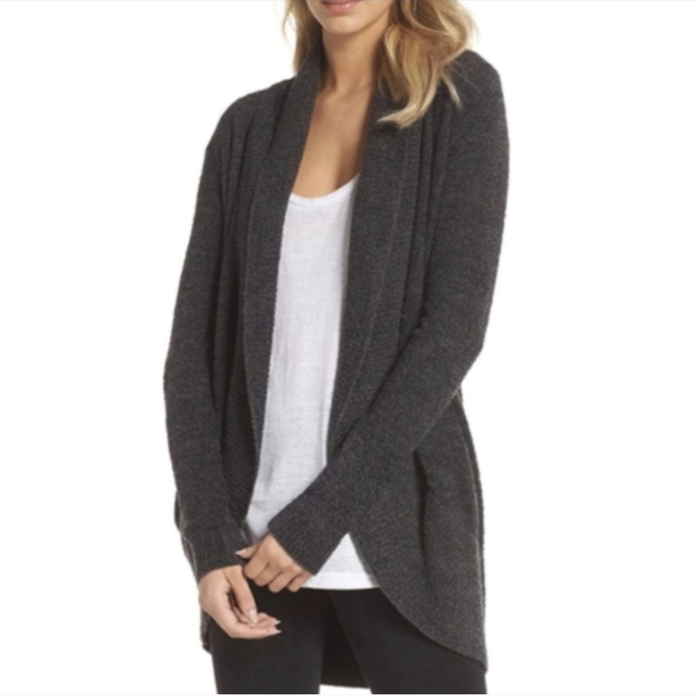 Barefoot Dreams CozyChic Lite Circle Open Front Cardigan Charcoal Gray